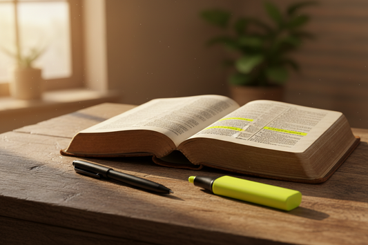 Bible open with journal representing spiritual growth in Christ.